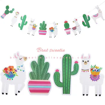 

Llama and Cactus Garland Llama Bunting Flag Banner Alpaca Party Decorations Room Llama Party Supplies Photo Prop
