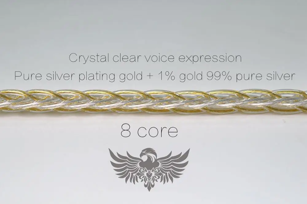 1% золото+ 99% чистое серебро+ чистое серебро гальваническое золото, кабель обновления гарнитуры MMCX 0,78 мм 2PIN - Цвет: 8 core 4.4MM QDC