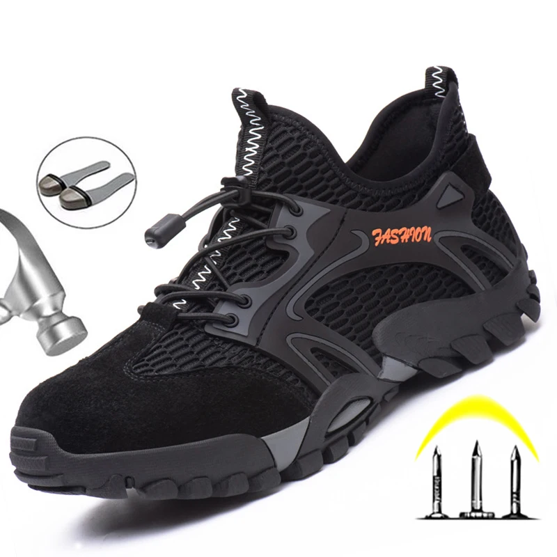 

Men Shoes Work Safety Steel Toe Breathable Sneakers for Men Anti-smashing Puncture Proof Non-slip Shoes Construction Lightweight