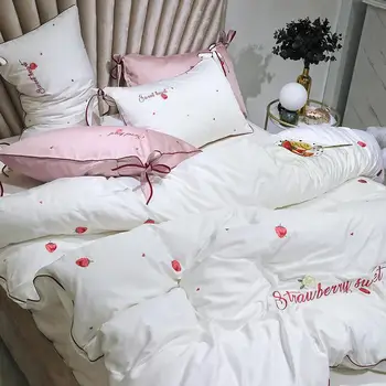 

35Cotton Hand embroidery Bedding set white Luxury wedding Noble Bed set Duvet cover Bedsheet set pillowcase #sw