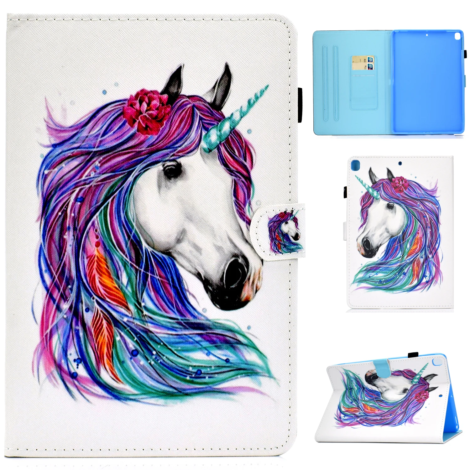 For New iPad 10 2 inch model A2197 Cover Painted Puppy Cat Unicorn Leather Book Stand