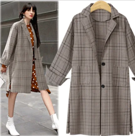

Foreign Trade Western Style 2018 Fall And Winter Clothes New Style by Age Versatile Plaid Long Trench Coat WOMEN'S Dress