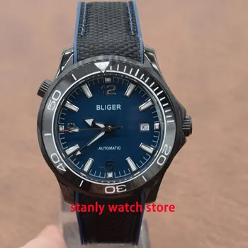 

Solid Bliger 41mm blue dial luminous marks ceramic bezel sapphire waterproof rubber strap miyota automatic movement men's watch