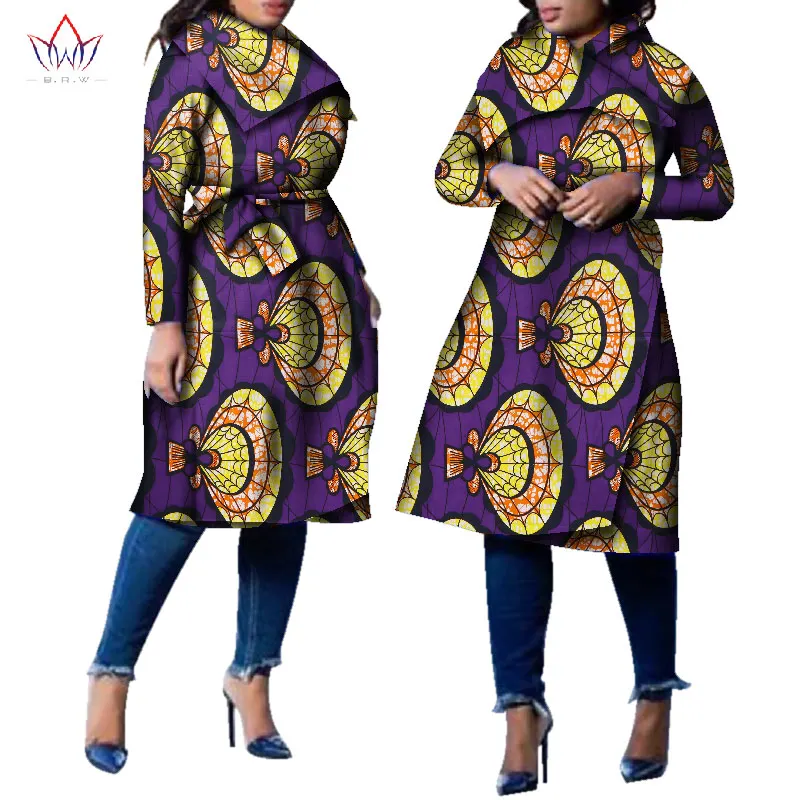 Африканское пальто традиционная модная женская верхняя одежда размера плюс Африканский Базен Riche Дашики отложной воротник тренчкот WY2261 - Цвет: 9
