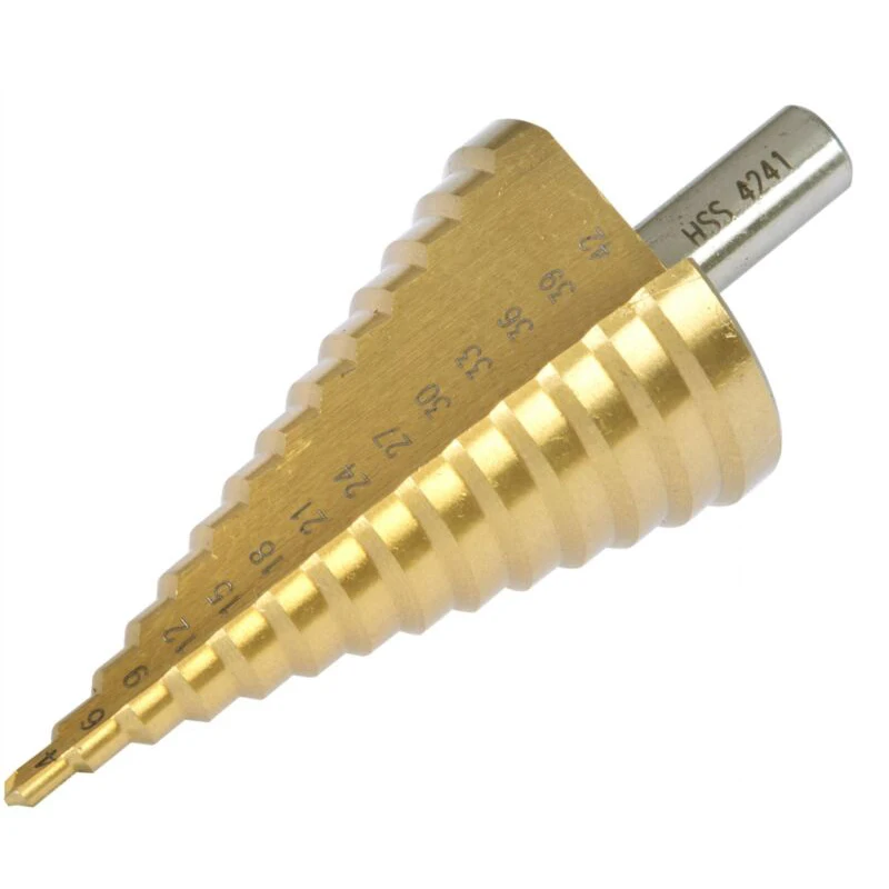 ступенчатое сверло с титановым покрытием. сверло ступенчатое 4-30мм конус. конусное сверло. сверло по металлу ступенчатое 4-30мм. ступенчатые сверла wurth 4-20 performance hss.