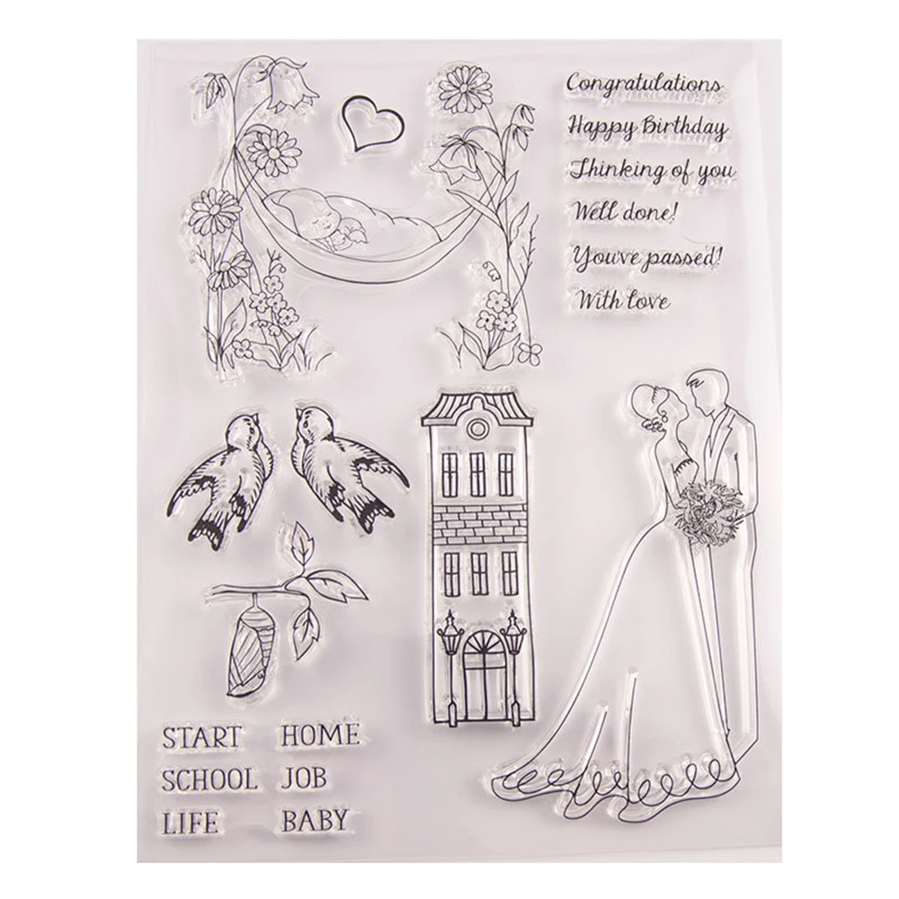 Tampons De Vœux Joyeux Anniversaire Mariage Mariage Bebe Nouveau Sentiment De Maison Pour La Fabrication De Cartes Tampons Decoratifs Clairs Aliexpress