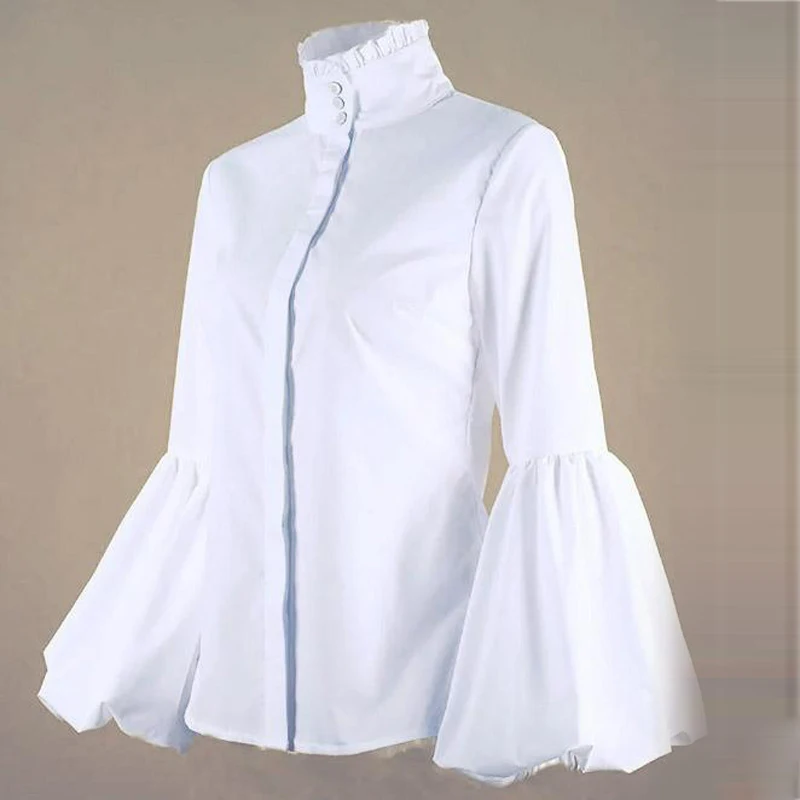 ELSVIOS, осенняя элегантная офисная блуза с длинным рукавом и фонариком,, женская уличная рубашка со стоячим воротником, Женские однотонные облегающие Модные топы