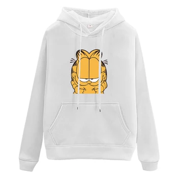 

Hirsionsan Harajuku Sudadera con capucha para mujer pareja sudadera bolsillo Kawaii Garfield impresión de las hermanas Sudadera