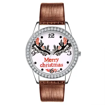 

Women's Quartz Wristwatches Christmas Gift Printed Dial Belt Inlaid Diamond Digital Scale Watch Ladies's Часы Женские Reloj P904