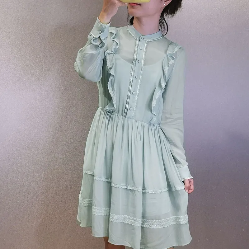 

2020 Spring New Women's Dress New Sweet Lady Ruffle Solid Color Two-piece Dress