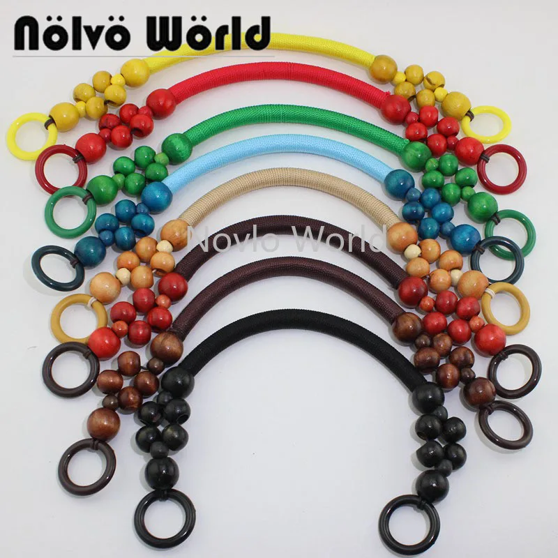 100 pieces=50 pairs, 9 Colors Long 51cm 20" Wood Beads Rope Handle for