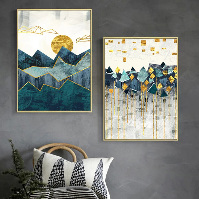 

Vintage Abstract Geometric Sunrise Scene Wall Art Canvas Painting Marble Picture Posters Prints Living Room Interior Home Decor