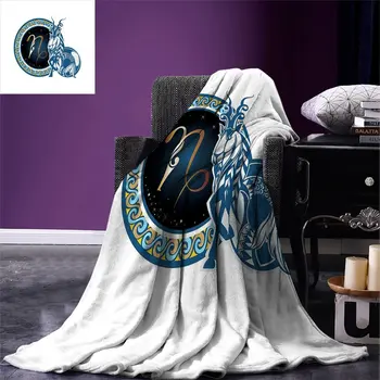 

Zodiac Capricorn Throw Blanket Animal with Mythological Origins Tribal Swirled Motifs Pattern Warm Blanket for Bed Couch