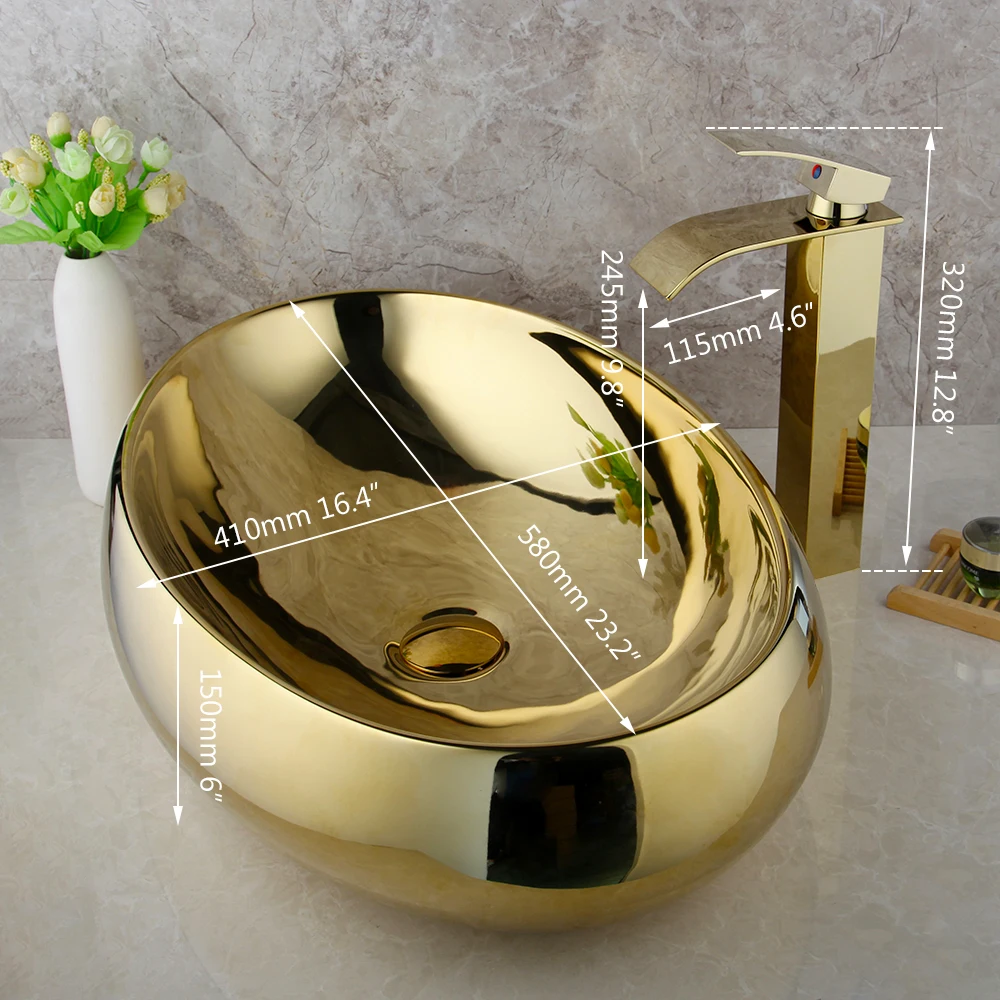 Monite роскошный золотой керамический Санузел раковина набор Твердый латунный кран для ванной умывальник раковина Набор для ванны комбинированный смеситель кран