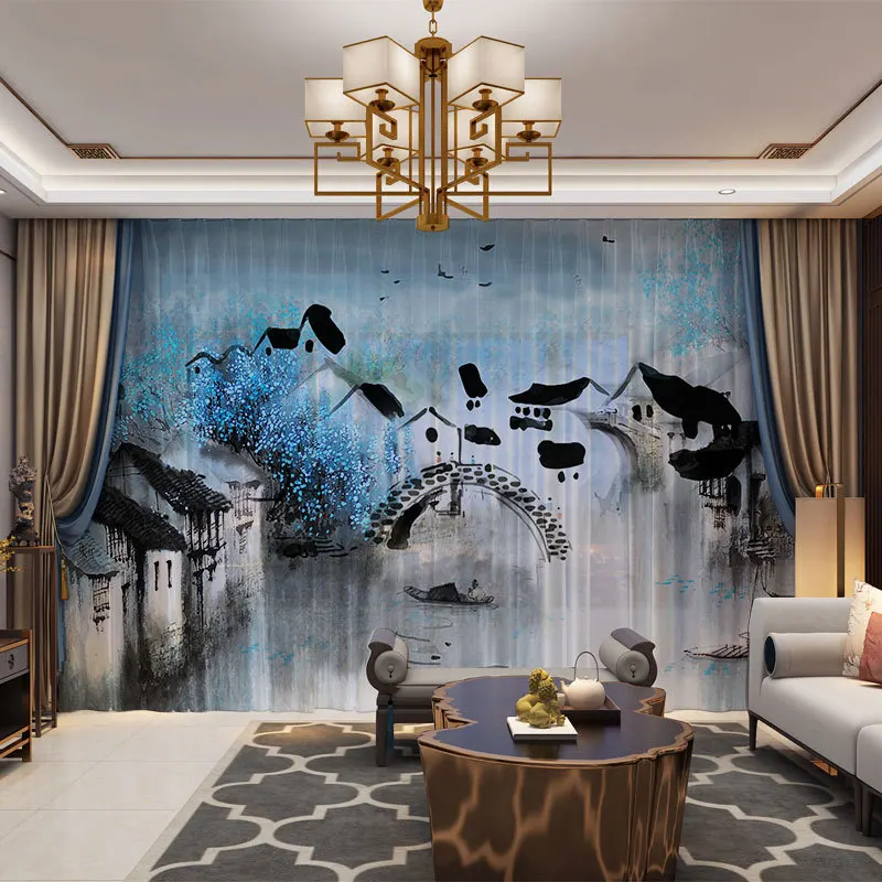 Пейзаж китайский стиль 3D индивидуальные фото шторы натуральный олень драпировка панель отвесный тюль шторы для гостиной двери спальни