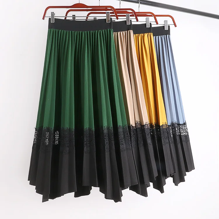 Желтая, зеленая, хаки, черная, эластичная, высокая талия, асимметричная, цветная, кружевная юбка для женщин, юбки womeens saias