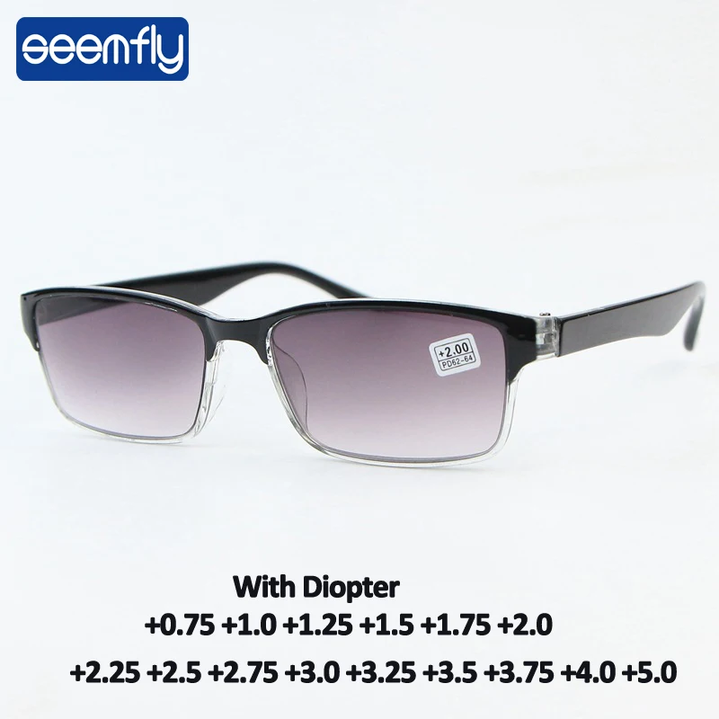 seemfly +7.5 1.25 1.5 2 2.5 3 4.5 +5.0 Progressive Gray Reading Glasses Male Black Retro Goggle Female Prebyopic Hyperopia Frame |
