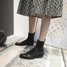 Женские ботильоны растягивающиеся вязаные ботинки с носком осенне-зимняя женская обувь с острым носком на высоком каблуке без застежки размера плюс Z11-79