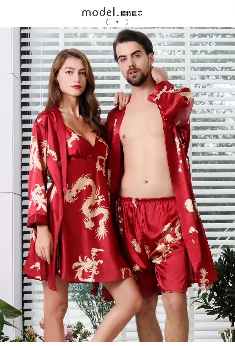 5XL 4XL Двухсекционный набор больших мужских ночных рубашек больших размеров и набор женских ночных халатов, парные ночные рубашки, кимоно, мужской сексуальный халат, шелковый халат