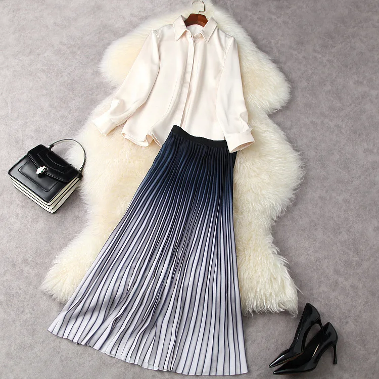 

European and American women's wear for spring 2021 Long sleeve shirt Gently colored pleated skirt Fashion suits