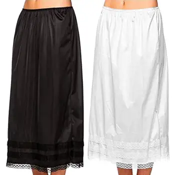 

Women Skirts Solid Color Elastic Waist Lace Patchwork Underskirt Petticoat Midi Skirt