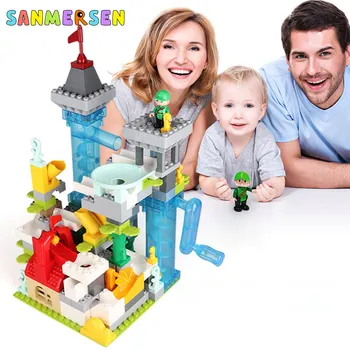 

Children's Electric Track Marble Race Runs Maze Ball Track Building Blocks Compatible Duplo MOC Blocks Educational Toys For Kids