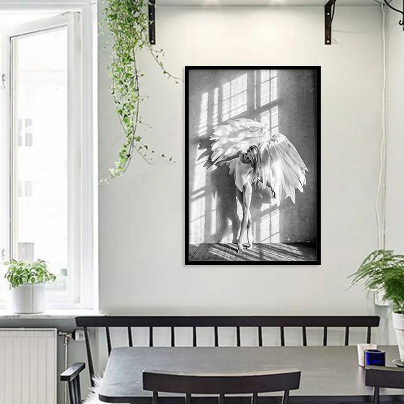 Wall Art Canvas Paintings Angel Wings Wall Posters And Prints Black And White Wings Girl Art Wall Picture For Home Decor