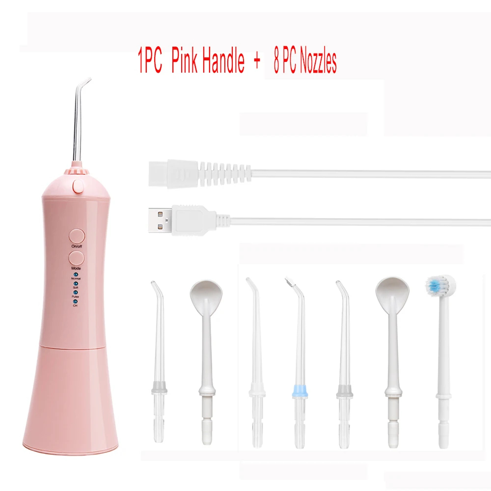 3 режима портативный Электрический ирригатор для полости рта USB Перезаряжаемый Стоматологический Ирригатор советы вода зубная нить струя воды очиститель зубов - Цвет: Pink with 8 nozzles