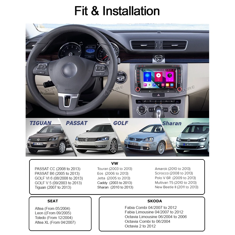 Top A-Sure 8 Core 4 Core Android 9.0 Car Radio GPS DVD Player For Volkswagen VW PASSAT B6 Polo Sharan TIGUAN GOLF Transport T5 Seat 4