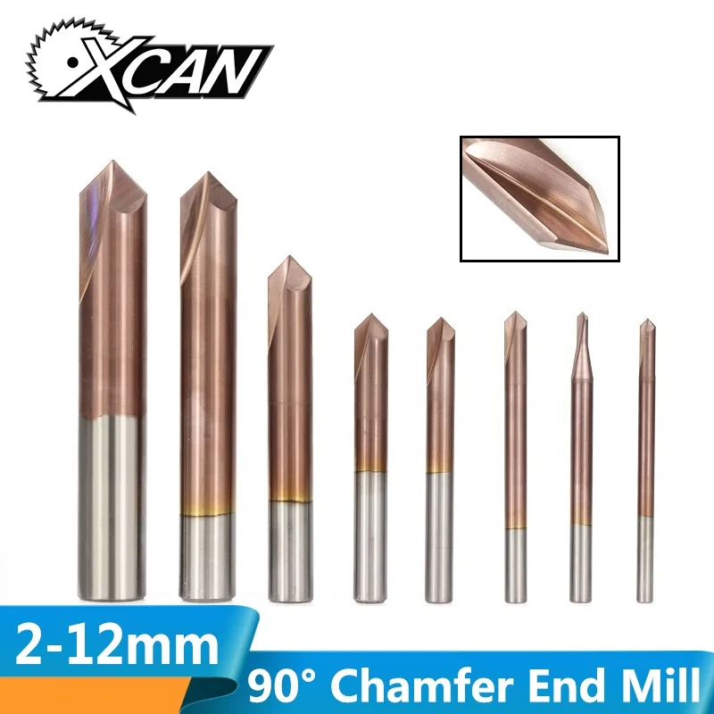 

XCAN 1pc 3-12mm 2 Flutes 90 Degrees Chamfer End Mill CNC Router Bit TiCN Coated Carbide End Mill Chamfering Milling Cutter