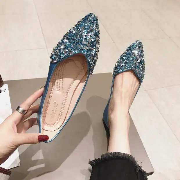 

Flat gold shoes sequins fashion European and American style plus size shoes flat heel shallow bridesmaid shoes wedding shoes spr