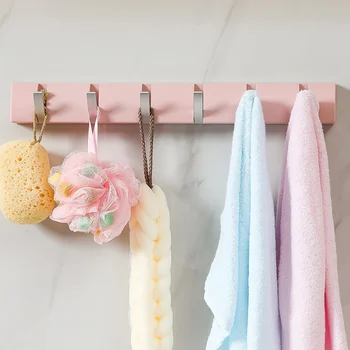 

Household Hook Holder Wall Mounted 6-Hooks Hidden-type Hook For Kitchen Bathroom Foldable Hook Holder With Strong Ahesive