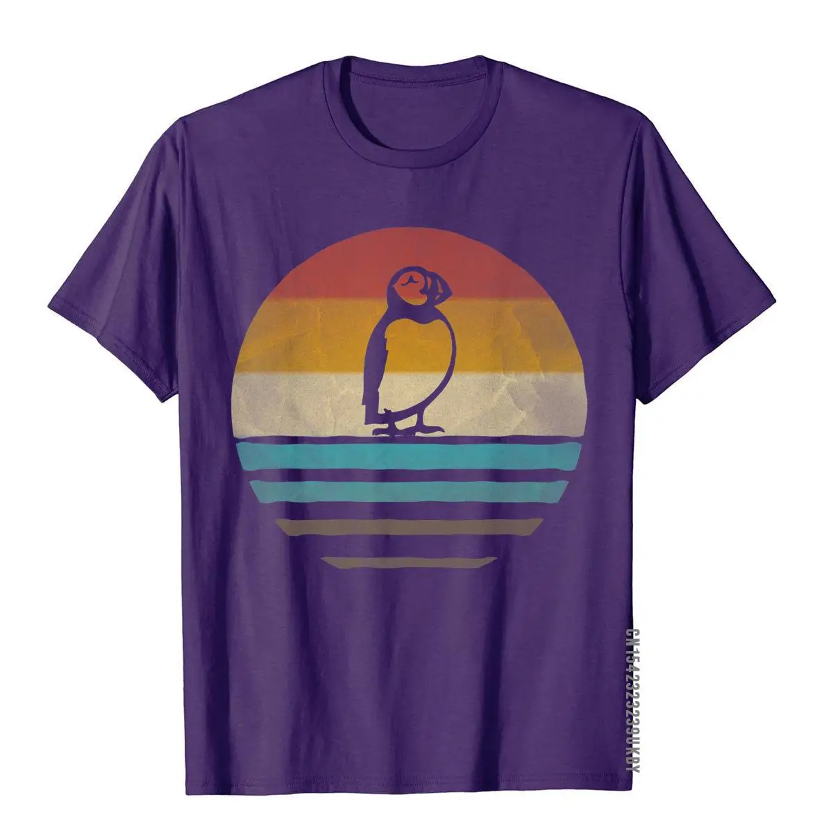 Retro Vintage Sunset Puffin Bird Seabird Cute Funny Gift Premium T-Shirt__A10085purple