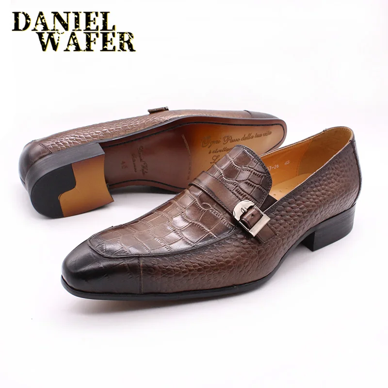 LUXURY HAND MADE LOAFERS MENS FORMAL DRESS CASUAL SHOES CROCODILE PRINTS BUCKLE STRAP SLIP BROWN BLACK GENUINE LEATHER SHOES MEN LUXURY HAND MADE LOAFERS MENS FORMAL DRESS CASUAL SHOES CROCODILE PRINTS BUCKLE STRAP SLIP BROWN BLACK GENUINE LEATHER SHOES MEN