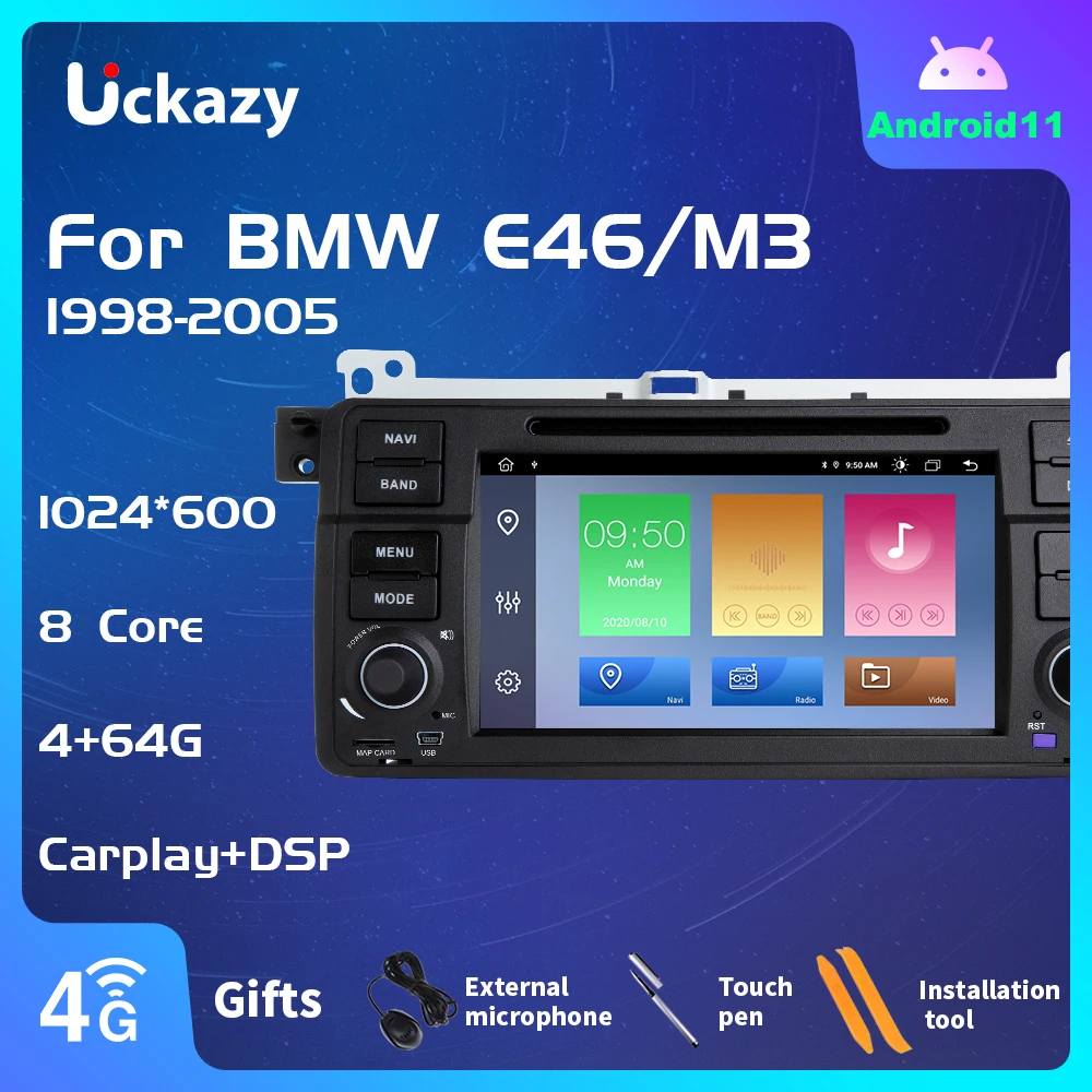 Автомобильный мультимедийный DVD-плеер Uckazy 8 ядер 1 Din Android 11 для BMW E46 M3 Rover 75 318 Coupe