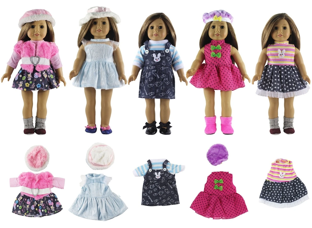 5 Set Fashion Style Clothing Doll Clothes+3 hats for 18 inch Doll clothes  american doll accessories|Dolls| - AliExpress