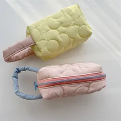Quilted Embroidered Women's Cosmetic Bag Cute Flower Female Portable Storage Bags Girls Student Pencil Case Clutch Purse Handbag