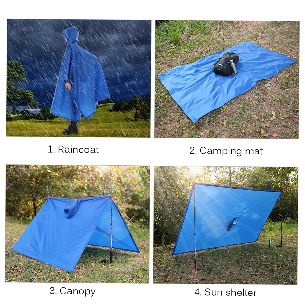Rain Jacket Tomshoo Multifunctional Lightweight Raincoat with Hood Hiking Cycling Rain Cover Poncho Outdoor Camping Supplies Tent Mat