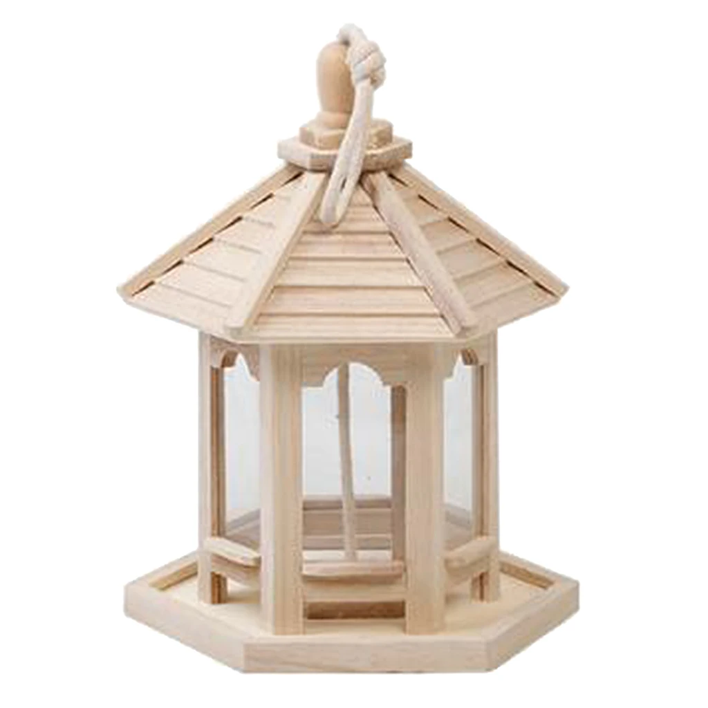 Hanging Wooden Gazebo Wild Bird Feeder 