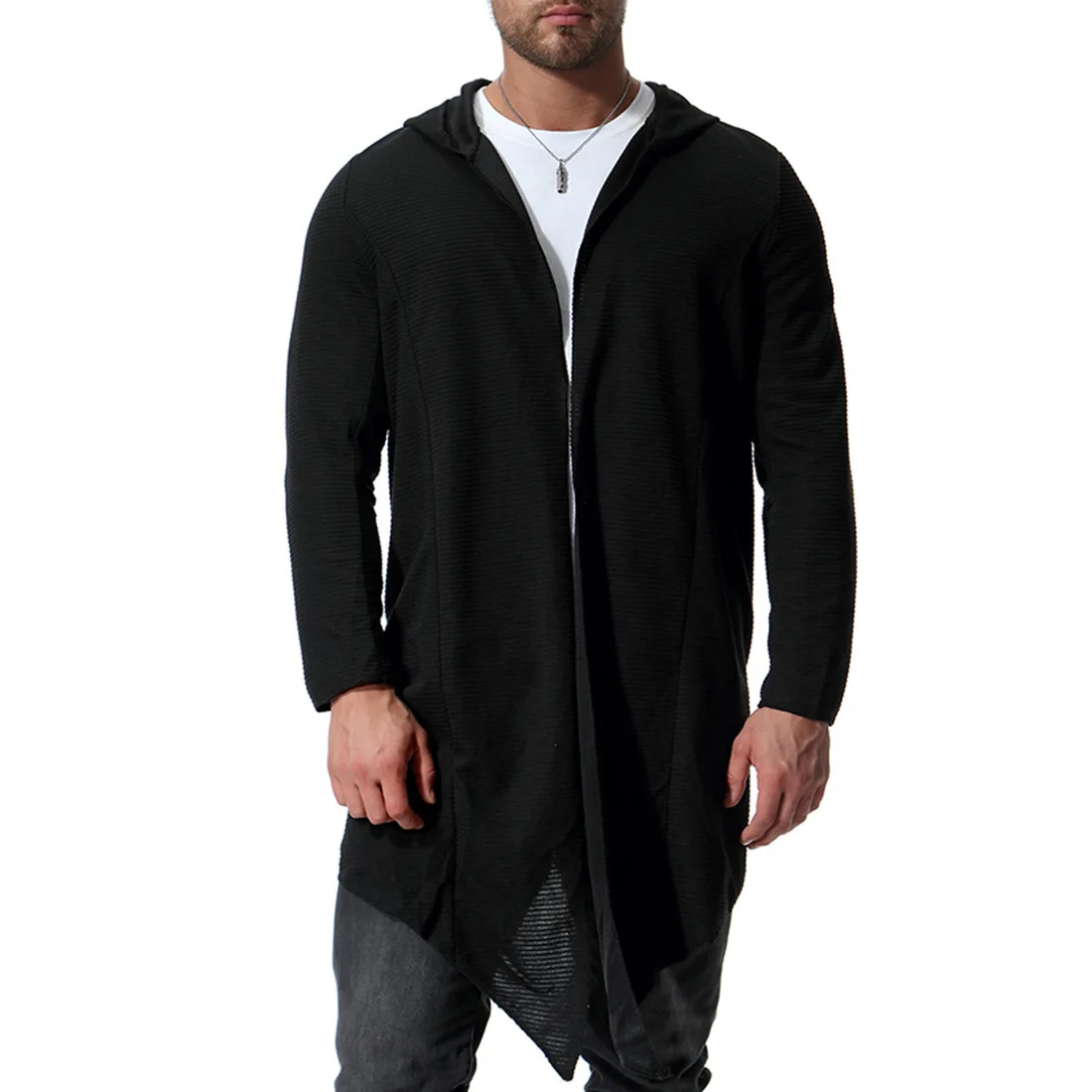 Hip Hop Trench Coat Men Streetwear Hooded Windbreaker Long Style Striped Abrigo Hombre Casual Loose Jackets Punk Trench