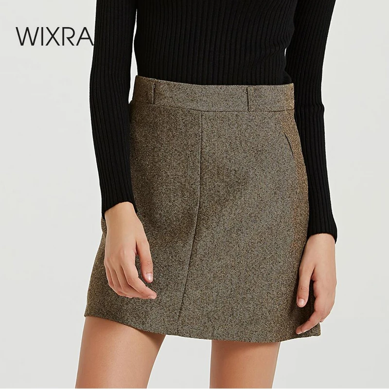 

Wixra 2019 New Solid Skirts Basic Elegant High Waist A Line Pockets Bottoms For Ladies Short Mini Skirts Autumn Winter