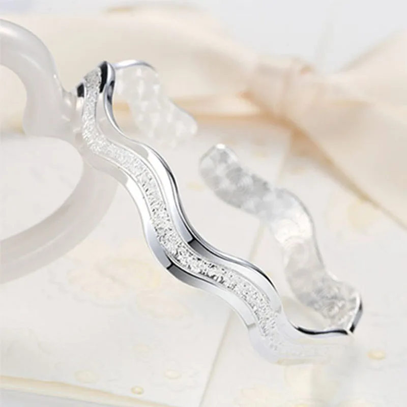 925 Sterling Silver Ladies Shiny Ripple Whirl Bracelet Women Men Girls Open Cuff Bangle Adjustable Gift Present - Image 3