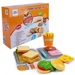 Maison de jeu pour enfants, ensemble de fabrication de hamburgers et frites, Simulation de cuisine en bois 