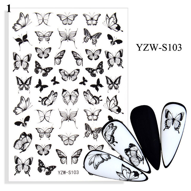 Flower Leaves Self Adhesive Sliders Beauty Nail Foils Blue & Black Summer Art Nail Stickers 3d Decals New 2021