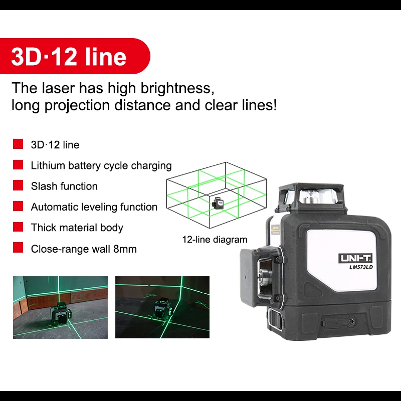 Лазерный уровень uni-t LM570 серии 8 линий самонивелирующийся 360 градусов перекрестный лазерный измеритель уровня автоматического выравнивания