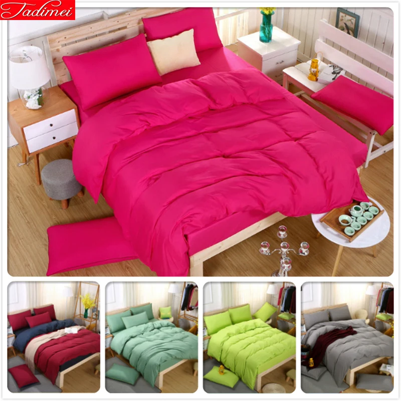 New Style Pure Color Pink Red Purple Bedding Set 4pcs 1.5m 1.8m 2.0m 2.2m Bed Sheet Boy Girl Student School Duvet Cover Bedlinen