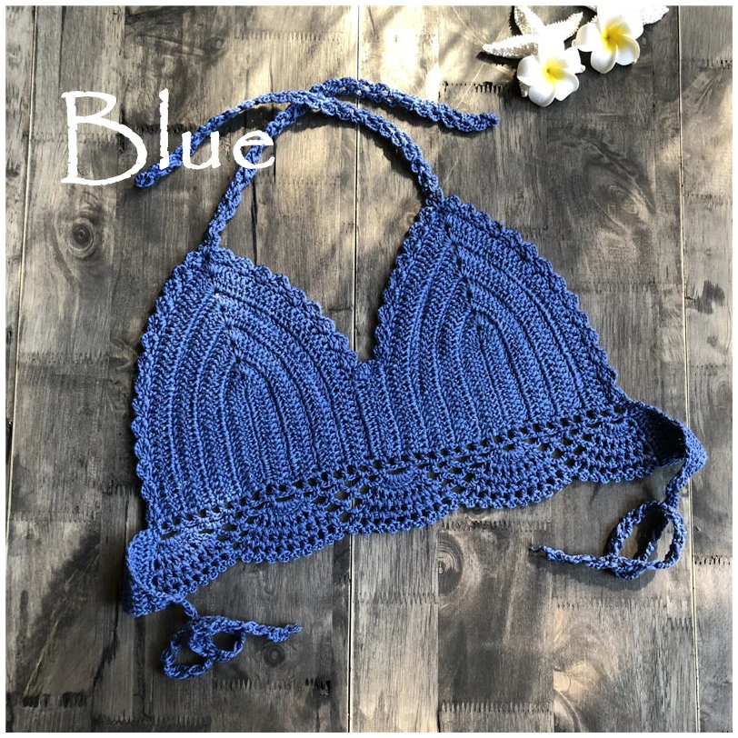 New Bikini Top Handmade Brazilian Solid Women Halter Bralette Knitted Boho Beach Bathing Bikinis Crochet Suit Top Swimsuit