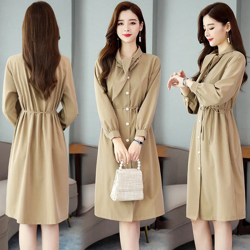 

Korean-style Simple Casual Shirt Dress Mid-length Solid Color Versatile Elegant Slimming Trend of Fashion