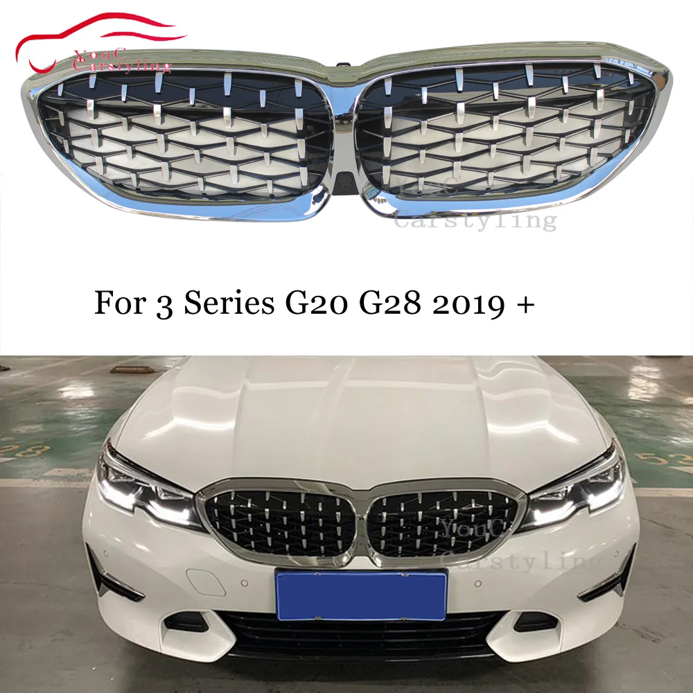 G20 G28 Решетка переднего бампера бриллианты стиль Замена серебряные решетки для BMW 3 серии G20 G28