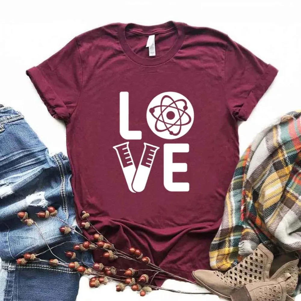 Science Love Print Женские футболки хлопок Повседневная Веселая футболка для леди Yong girl Топ Футболка